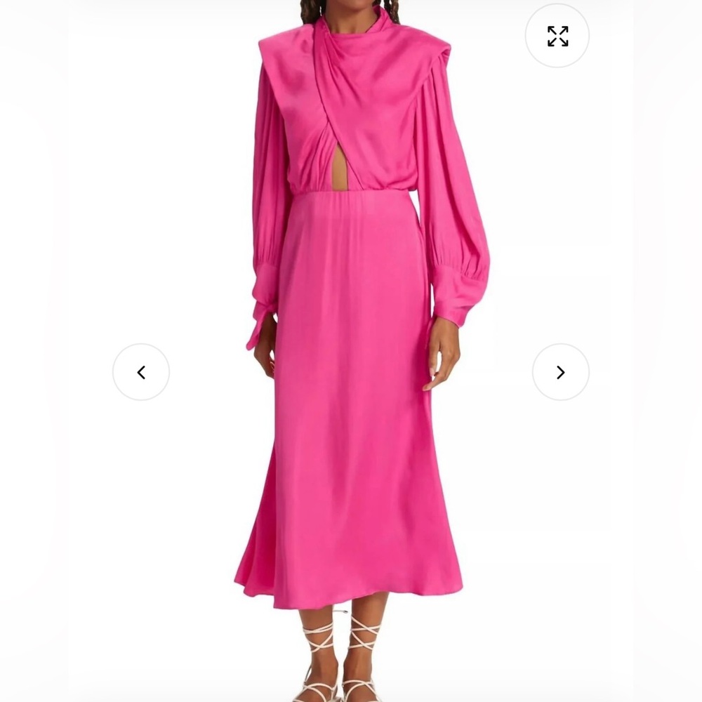 Stunning pink farm rio midi modest dress sewed  the front hole closed